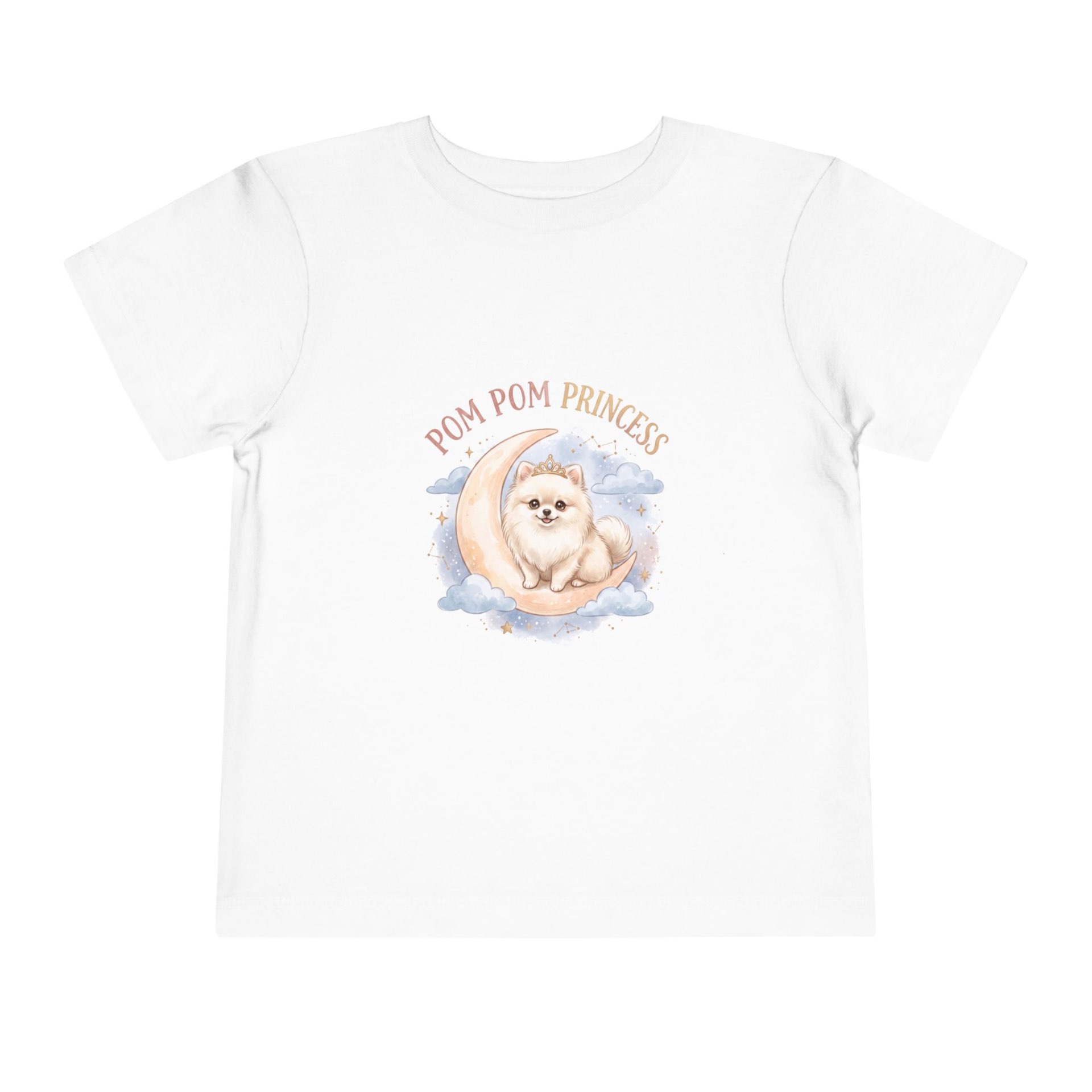 Pom Pom Princess toddler T-shirt flat lay on white background