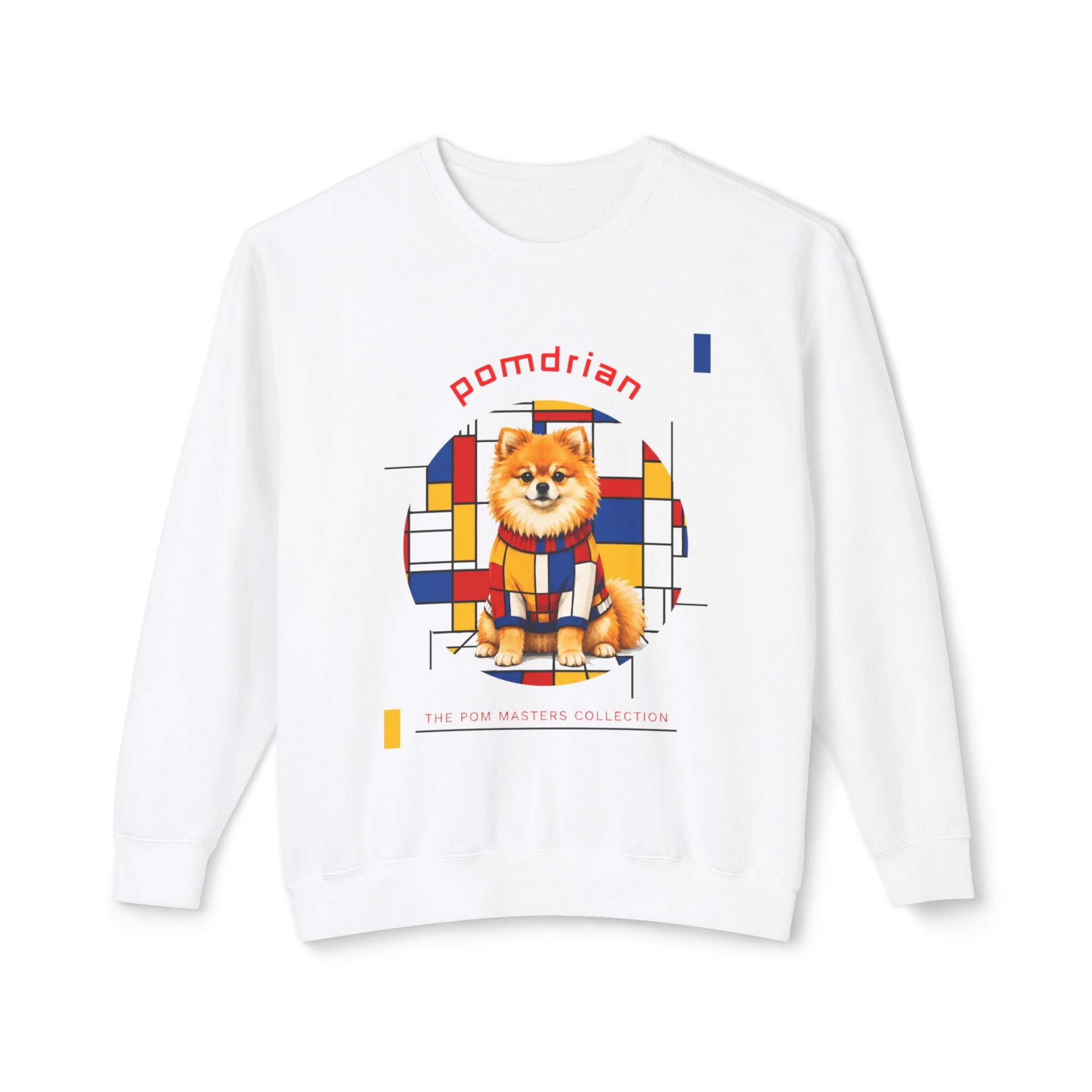 Pomdrian Pomeranian sweatshirt with geometric color blocks